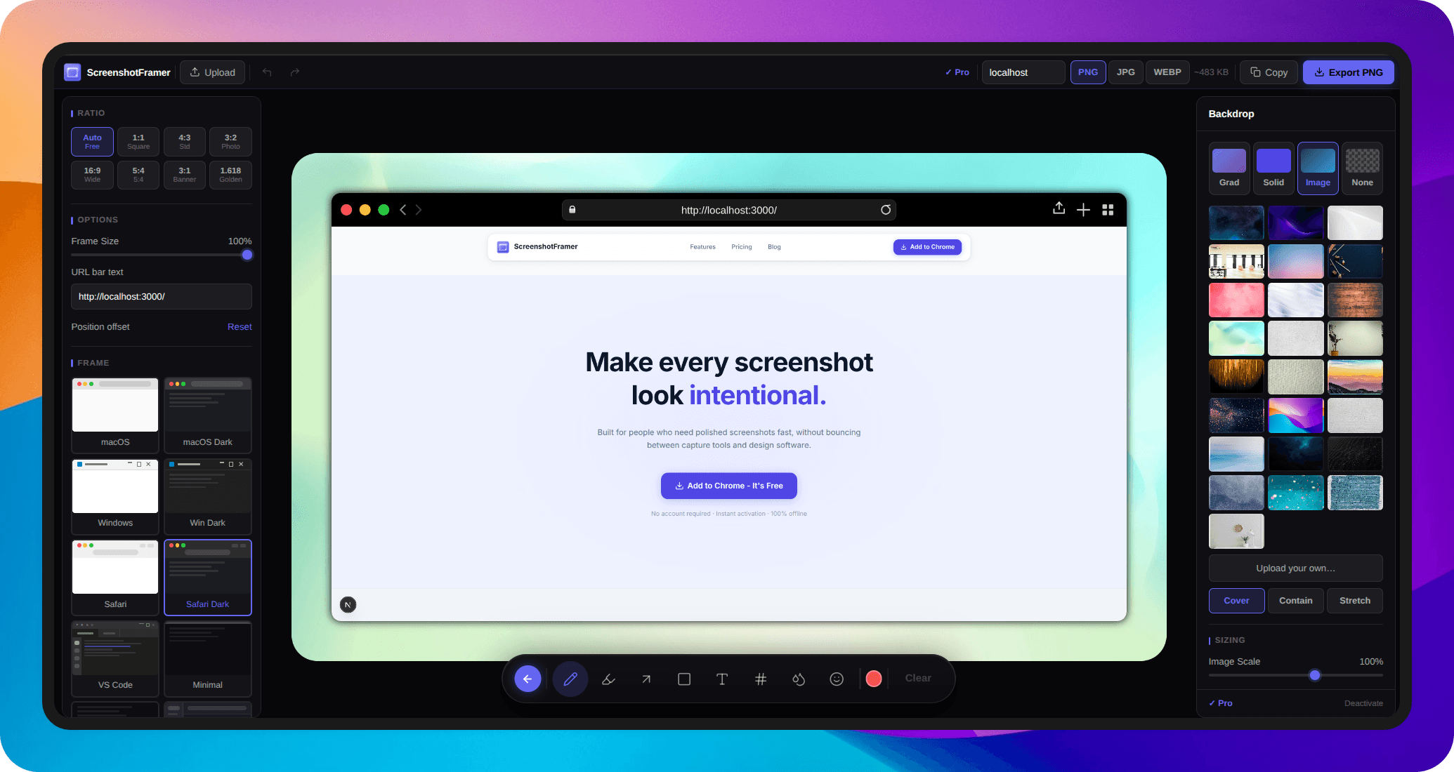 ScreenshotFramer editor preview